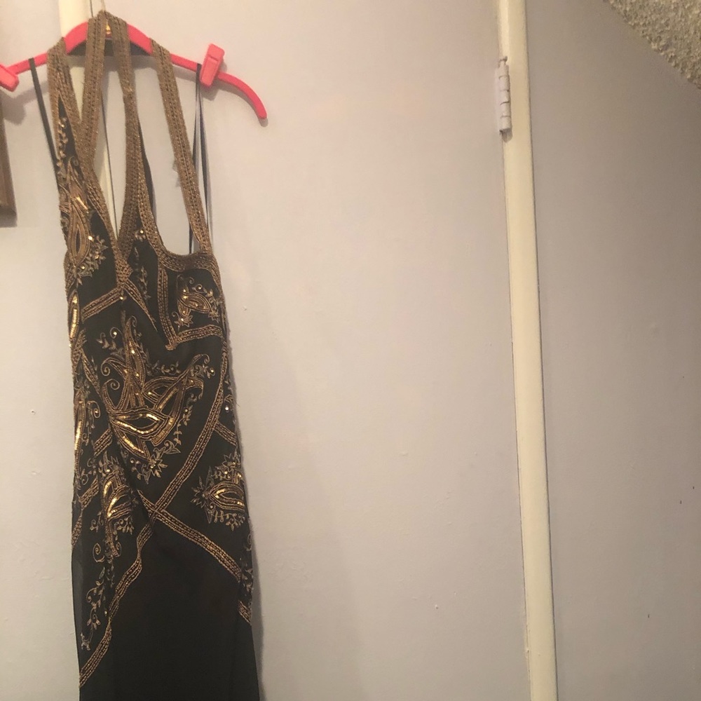 Sexy evening gown, hand beaded, floor length